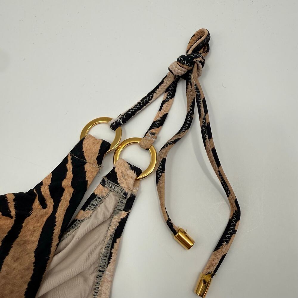 PQ Swim Bikini Bottom SZ Small NWT Cleo Link TieSide Teeny Tiger Print Gold Ring - Picture 11 of 16